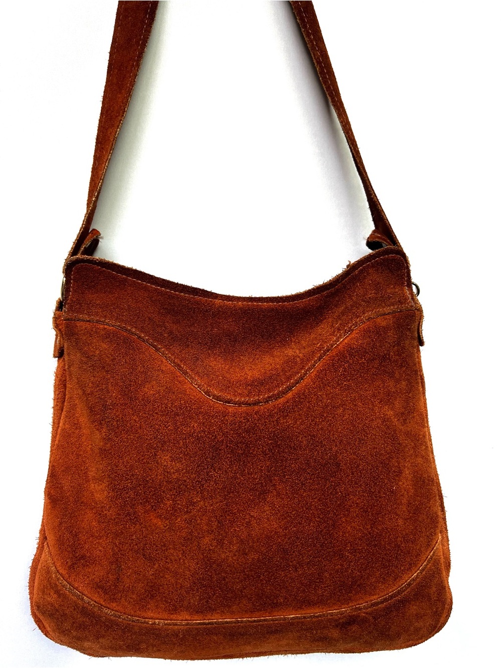 Vintage Cognac Suede Leather Hobo Bag Boho Slouch Shoulder Bag Rustic Artisan